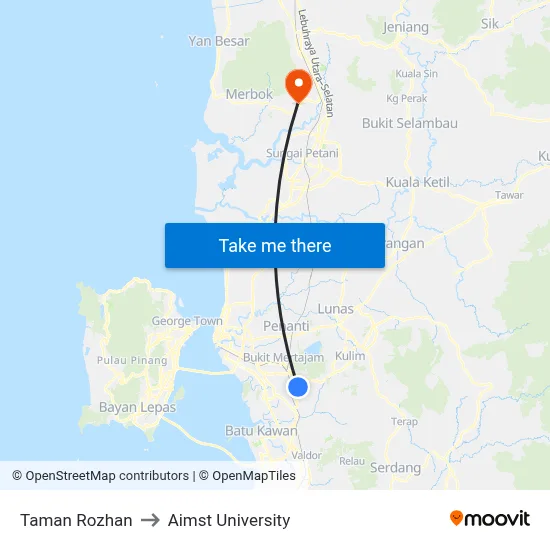 Taman Rozhan to Aimst University map