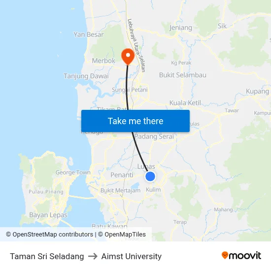 Taman Sri Seladang to Aimst University map