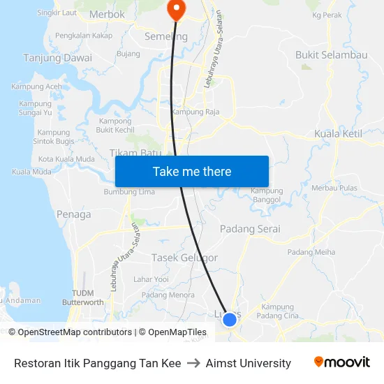 Restoran Itik Panggang Tan Kee to Aimst University map