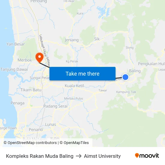 Kompleks Rakan Muda Baling to Aimst University map
