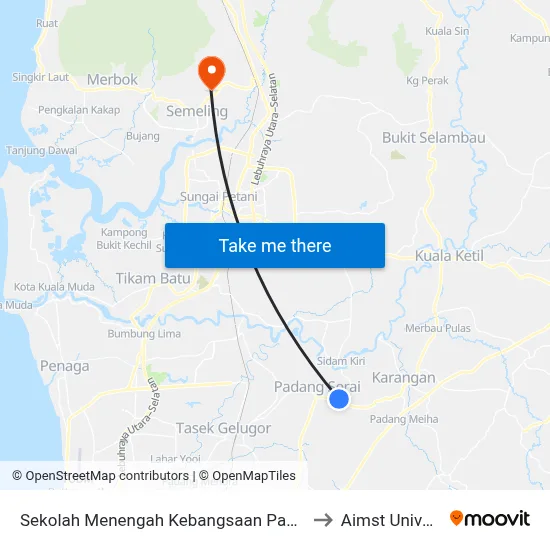 Sekolah Menengah Kebangsaan Padang Serai to Aimst University map
