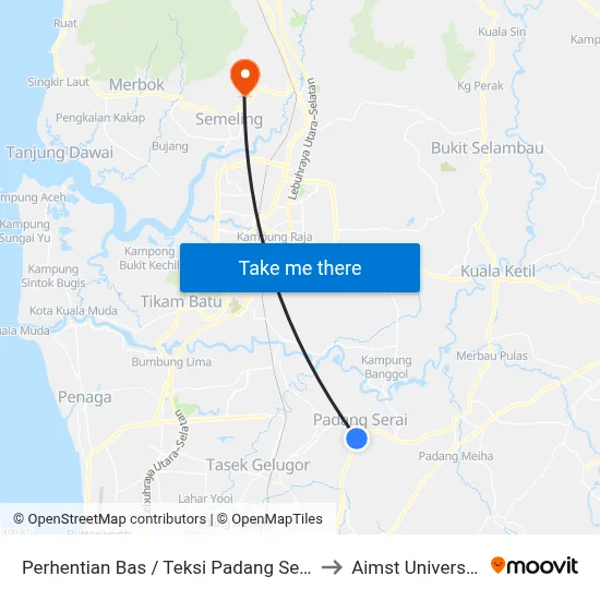 Perhentian Bas / Teksi Padang Serai to Aimst University map