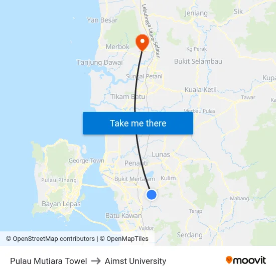 Pulau Mutiara Towel to Aimst University map