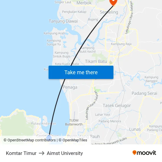 Komtar Timur to Aimst University map