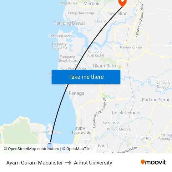 Ayam Garam Macalister to Aimst University map