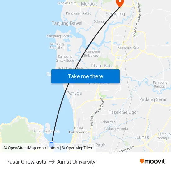 Pasar Chowrasta to Aimst University map