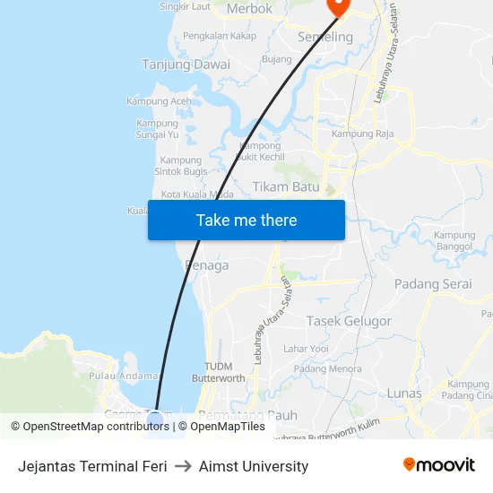 Jejantas Terminal Feri to Aimst University map