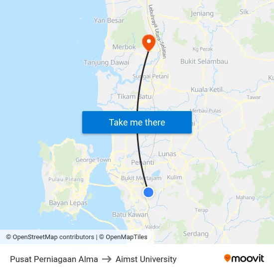 Pusat Perniagaan Alma to Aimst University map
