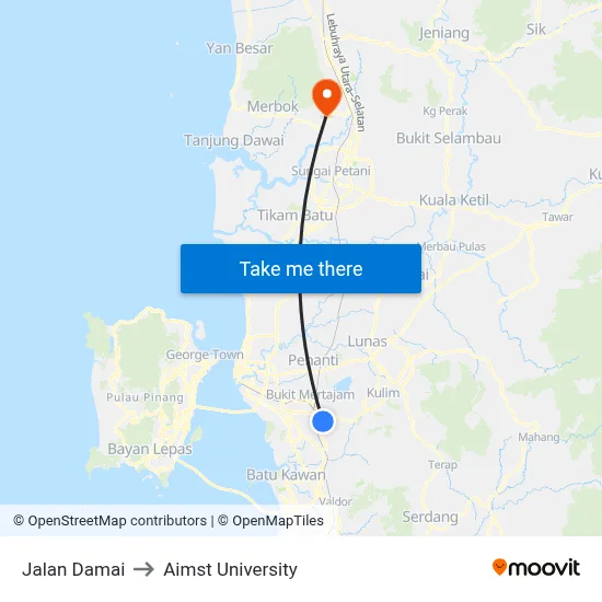 Jalan Damai to Aimst University map