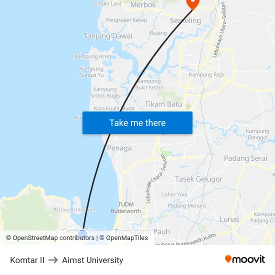 Komtar II to Aimst University map