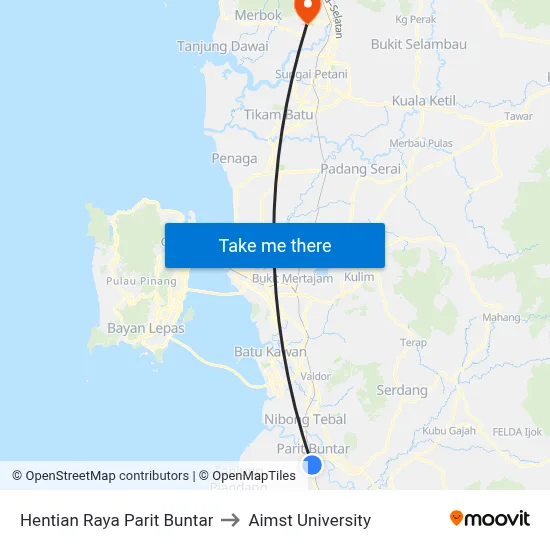 Hentian Raya Parit Buntar to Aimst University map