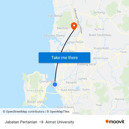 Jabatan Pertanian to Aimst University map