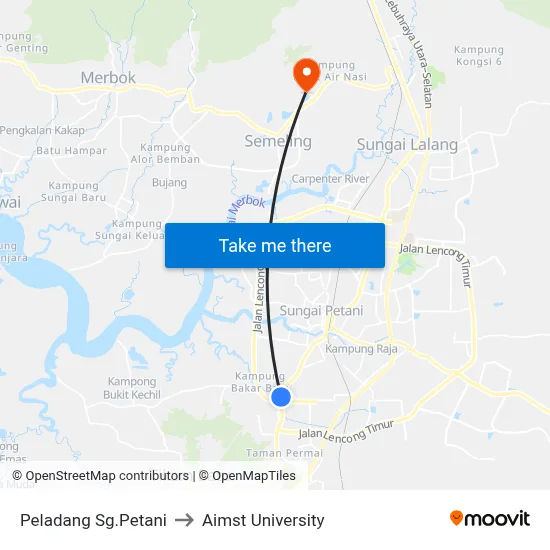 Peladang Sg.Petani to Aimst University map