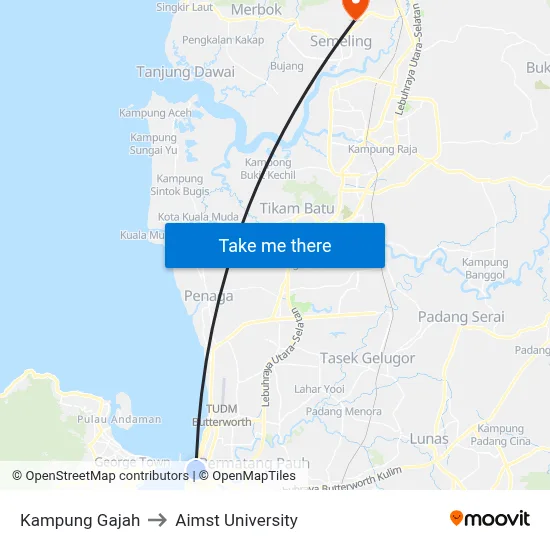 Kampung Gajah to Aimst University map
