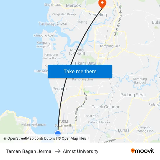 Taman Bagan Jermal to Aimst University map