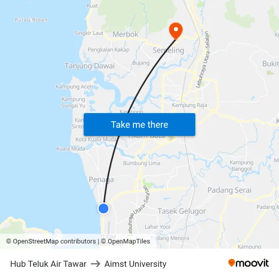 Hub Teluk Air Tawar to Aimst University map