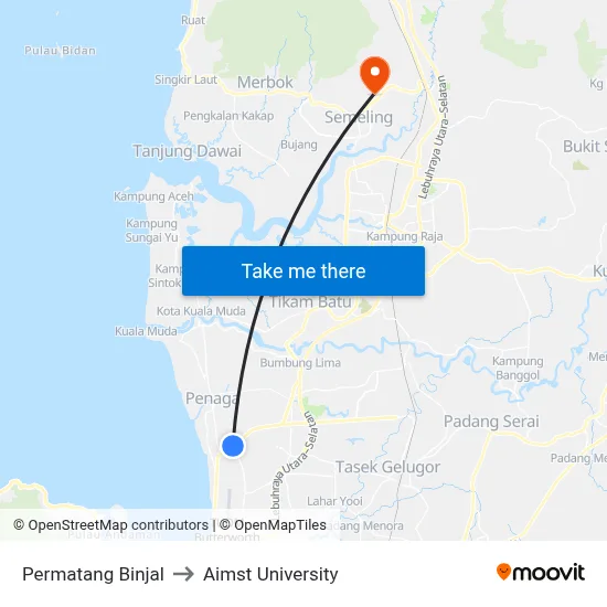 Permatang Binjal to Aimst University map