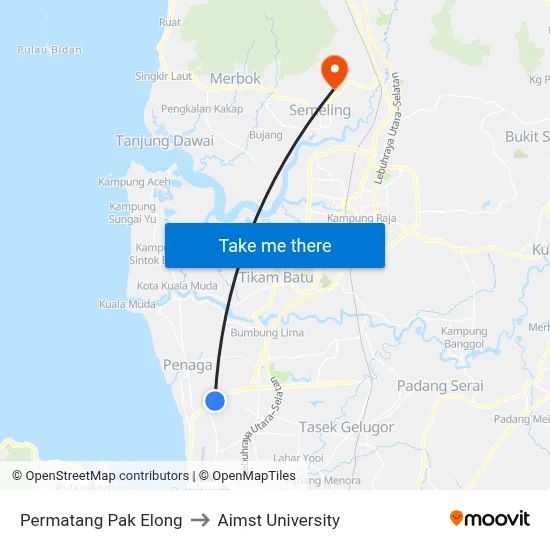 Permatang Pak Elong to Aimst University map