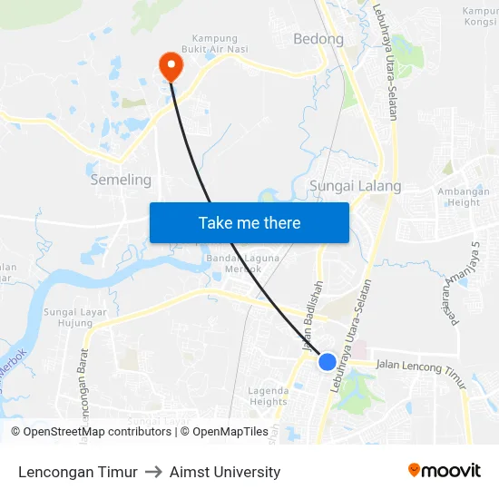 Lencongan Timur to Aimst University map
