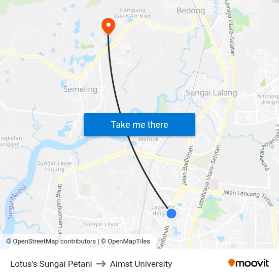 Lotus's Sungai Petani to Aimst University map
