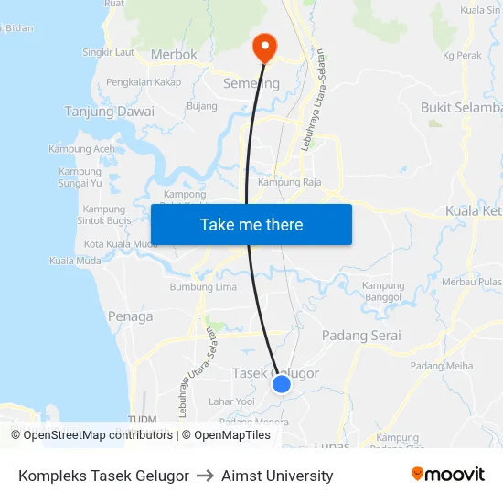 Kompleks Tasek Gelugor to Aimst University map