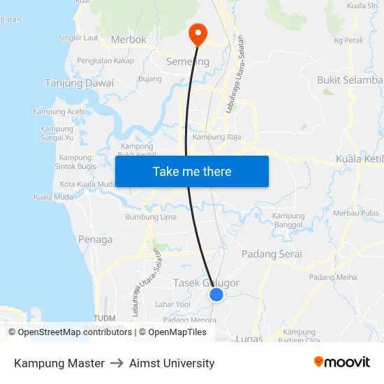 Kampung Master to Aimst University map