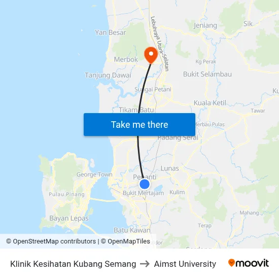 Klinik Kesihatan Kubang Semang to Aimst University map