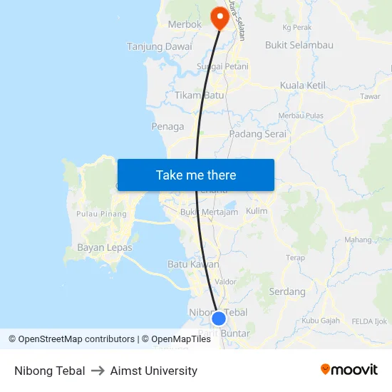 Nibong Tebal to Aimst University map