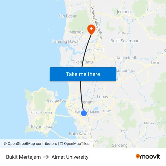 Bukit Mertajam to Aimst University map
