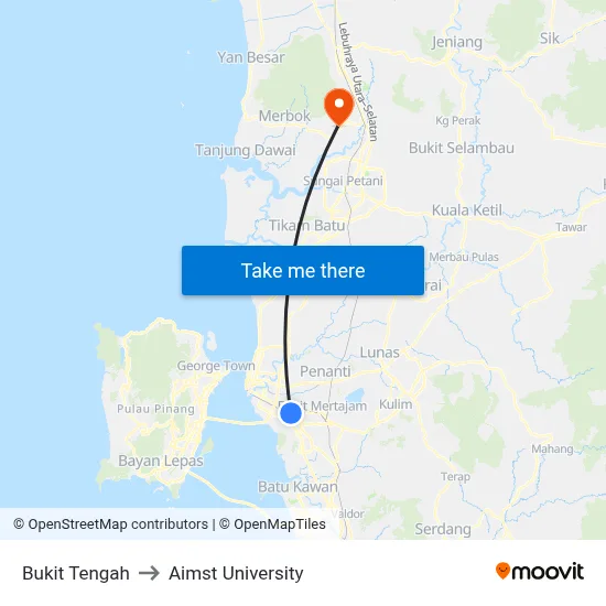 Bukit Tengah to Aimst University map