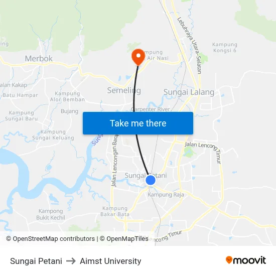 Sungai Petani to Aimst University map