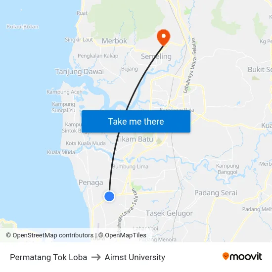 Permatang Tok Loba to Aimst University map