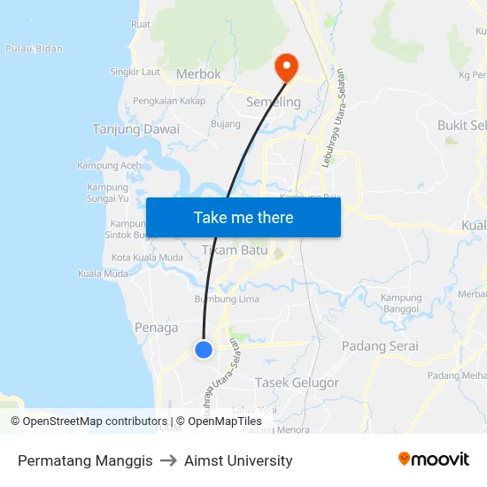 Permatang Manggis to Aimst University map