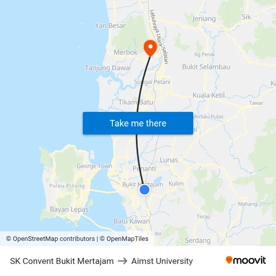 SK Convent Bukit Mertajam to Aimst University map