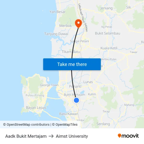 Aadk Bukit Mertajam to Aimst University map