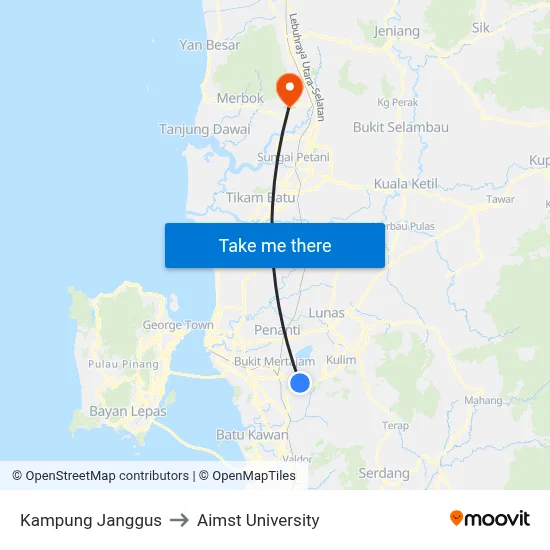 Kampung Janggus to Aimst University map