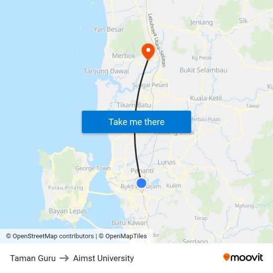 Taman Guru to Aimst University map