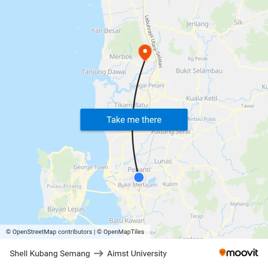 Shell Kubang Semang to Aimst University map