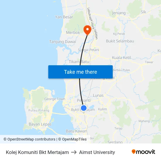 Kolej Komuniti Bkt Mertajam to Aimst University map
