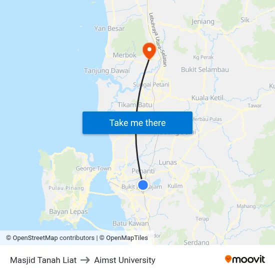Masjid Tanah Liat to Aimst University map