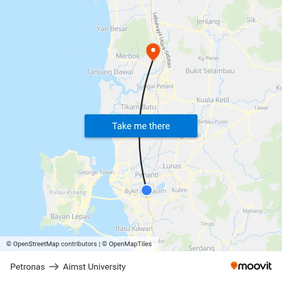 Petronas to Aimst University map