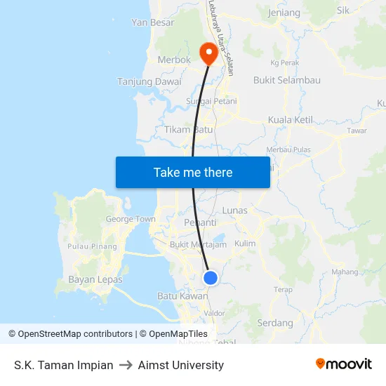 S.K. Taman Impian to Aimst University map