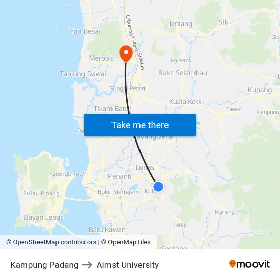Kampung Padang to Aimst University map
