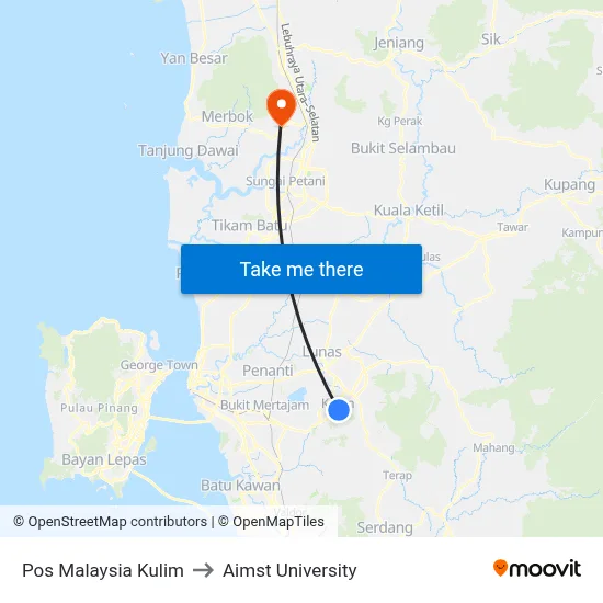 Pos Malaysia Kulim to Aimst University map