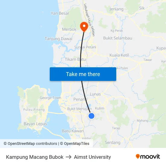 Kampung Macang Bubok to Aimst University map