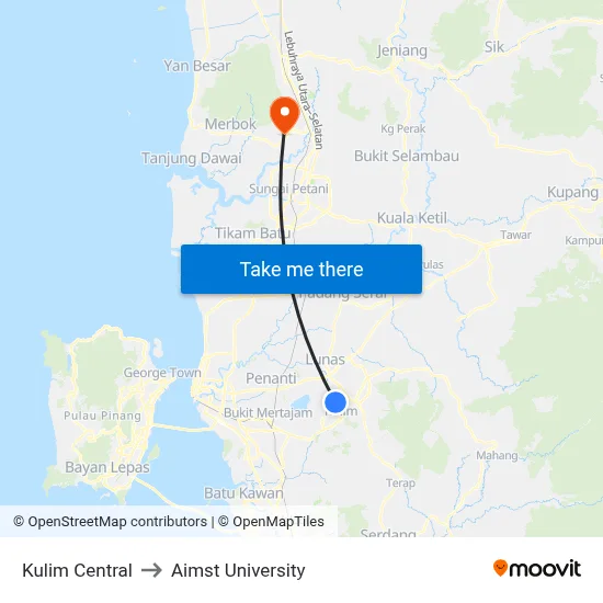 Kulim Central to Aimst University map