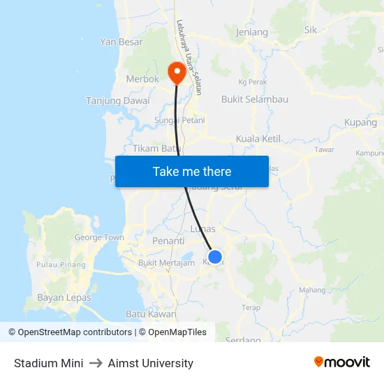 Stadium Mini to Aimst University map