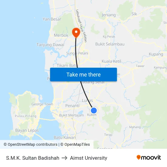 S.M.K. Sultan Badishah to Aimst University map