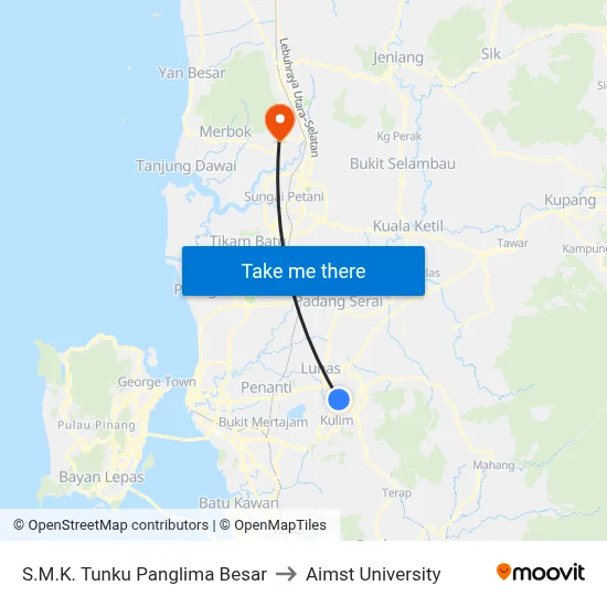S.M.K. Tunku Panglima Besar to Aimst University map