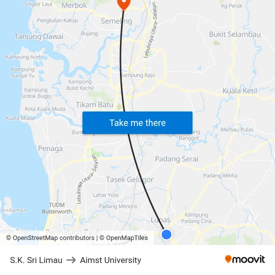 S.K. Sri Limau to Aimst University map